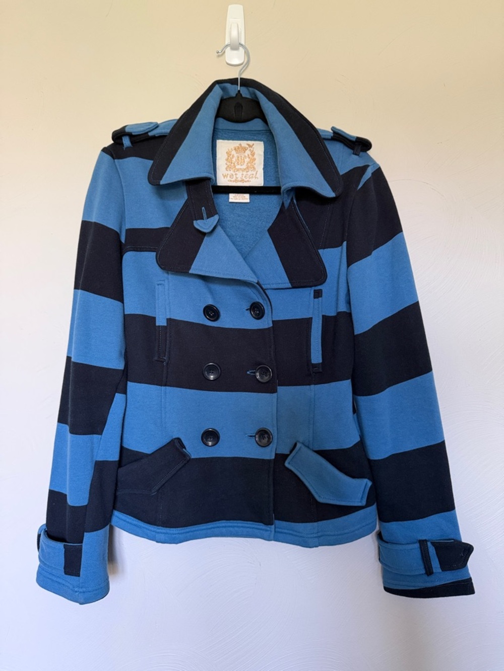 Wet Seal Striped Double-Breasted Button Pea Coat